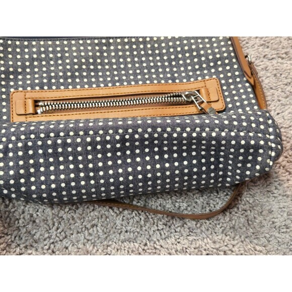Fossil Dawson Polka Dot Crossbody Handbag Grayish Blue white Key-per canvas - Picture 6 of 12